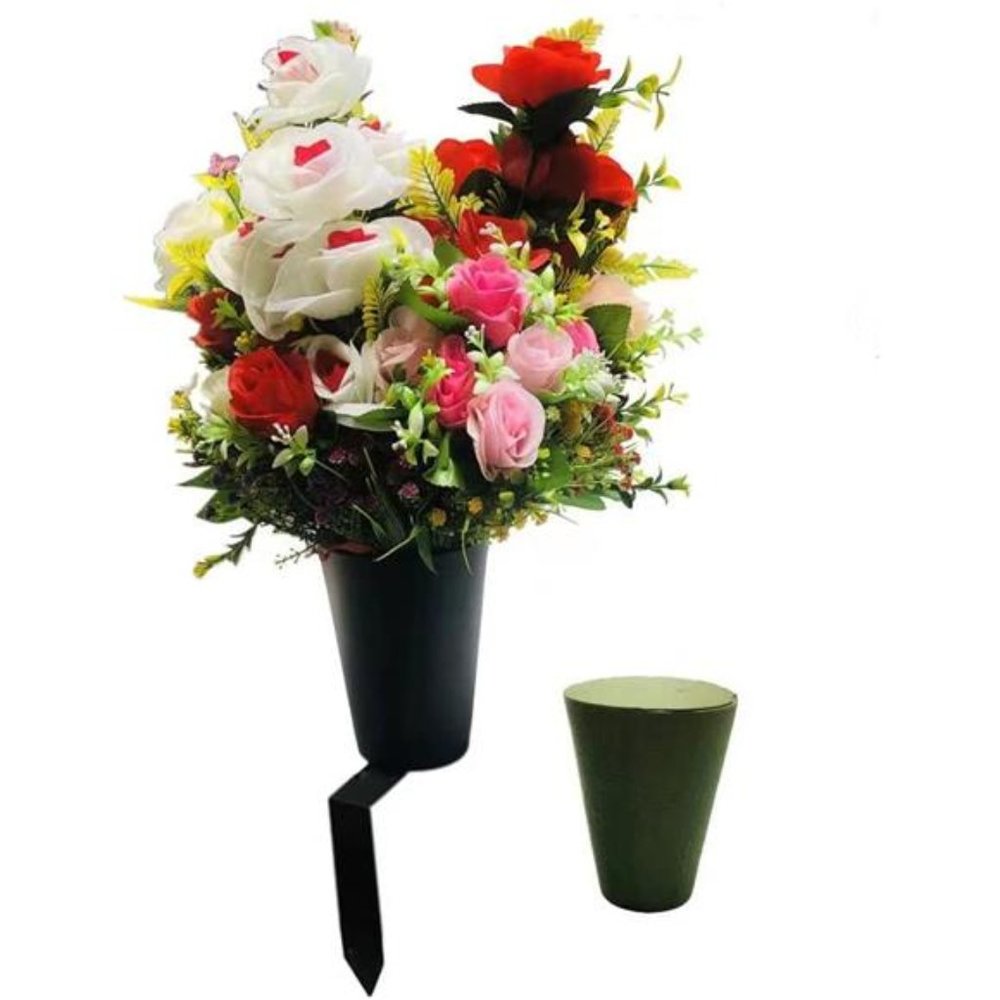 Cemetery Vase with a Stake, Cemetery Flower Vase with Floral Foam, Black